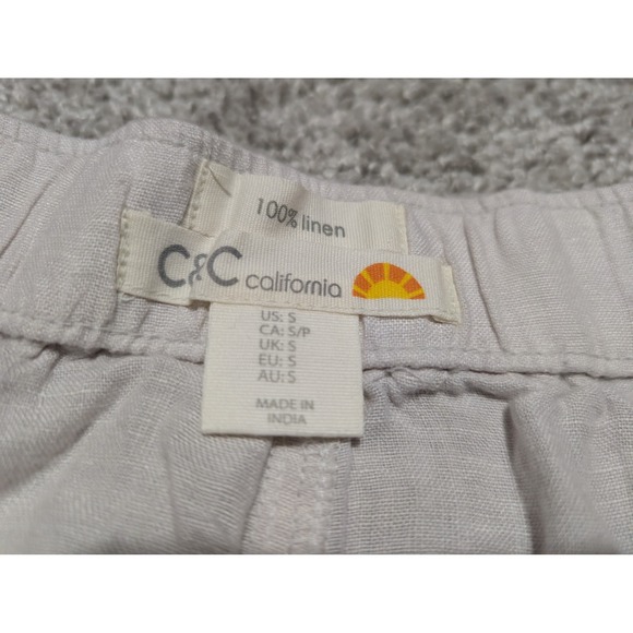 C&C California Shorts Womens S Beige 100% Linen Drawstring Elastic Waist Casual - Picture 3 of 5